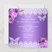 Invitation Baby shower Fille Papillon Purple Rose Lilac Roses (Dos)