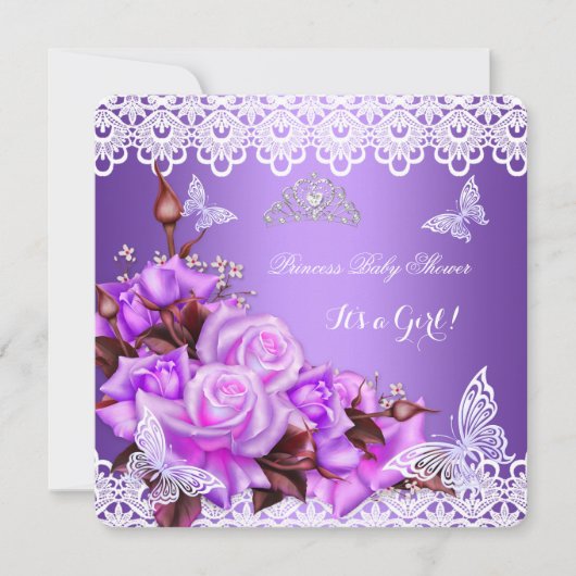 Invitation Baby shower Fille Papillon Purple Rose Lilac Roses (Devant)