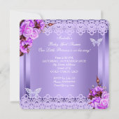 Invitation Baby shower Fille Papillon Purple Roses rose 2 (Dos)