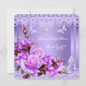 Invitation Baby shower Fille Papillon Purple Roses rose 2 (Devant)