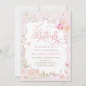 Invitation Baby Shower Fille Papillon Rose (Devant)