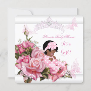 Invitation Baby Shower Fille Papillon Rose Africaine Américai