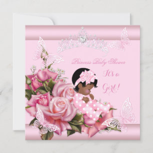 Invitation Baby Shower Fille Papillon Rose Afro-Américaine