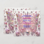 Invitation Baby Shower Fille Papillon Rose Cristaux Diamant (Devant / Derrière)