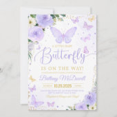 Invitation Baby Shower Fille Papillon Violet & Or (Devant)