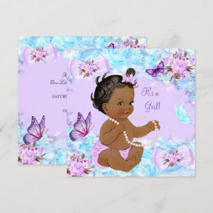 Invitation Baby Shower Fille Papillon Violet Sarcelle Ethniqu