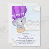 Invitation Baby shower Fille Par Mail Elephant Purple (Devant)