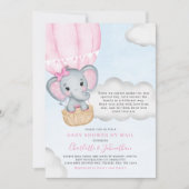 Invitation Baby shower Fille Par Mail Pink Elephant (Devant)