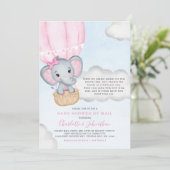 Invitation Baby shower Fille Par Mail Pink Elephant (Debout devant)