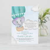 Invitation Baby shower Fille Par Mail Purple Elephant (Debout devant)