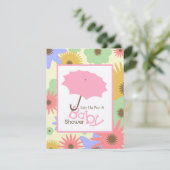 Invitation Baby shower fille - Parapluie rose et fleurs paste (Debout devant)