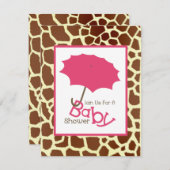 Invitation Baby shower fille - Parapluie rose et Girafe Impri (Devant / Derrière)
