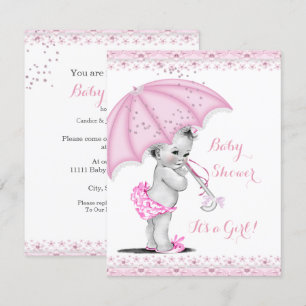 Invitation Baby Shower Fille Parapluie Rose Sprinkle