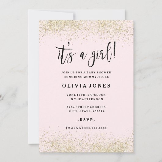 Invitation Baby shower fille Parties scintillant r (Devant)