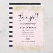 Invitation Baby shower fille Parties scintillant r (Devant / Derrière)