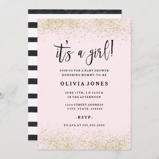 Invitation Baby shower fille Parties scintillant r (Devant / Derrière)