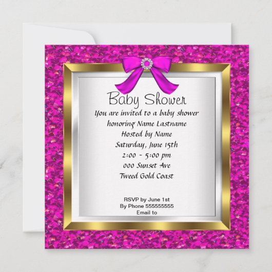 Invitation Baby shower fille Parties scintillant rose bébé en (Dos)