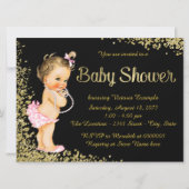Invitation Baby shower fille Parties scintillant rose noir or (Devant)