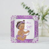 Invitation Baby shower fille Parties scintillant violet argen (Debout devant)