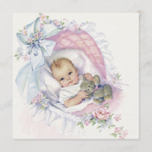 Invitation Baby Shower Fille Pastel Rose Vintage
