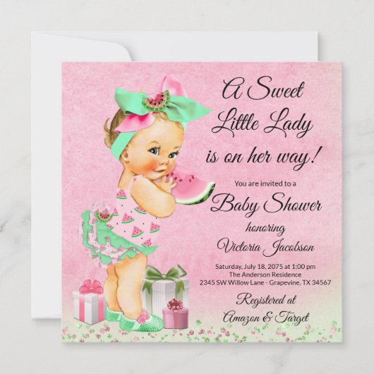 Invitation Baby Shower Fille Pastèque (Devant)