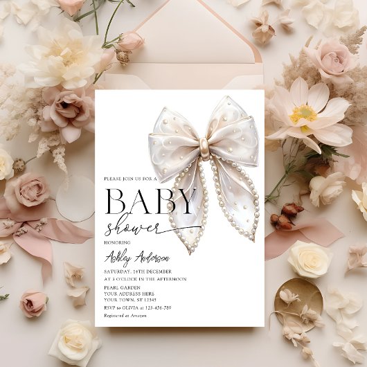 Invitation Baby shower fille Pearl Bow