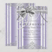 Invitation Baby shower fille perle violet et gris (Devant / Derrière)