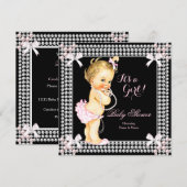 Invitation Baby shower fille perles roses Black Blonde (Devant / Derrière)