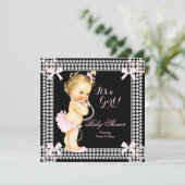 Invitation Baby shower fille perles roses Black Blonde (Debout devant)