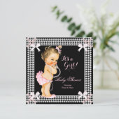 Invitation Baby shower fille perles roses Black Brunette (Debout devant)