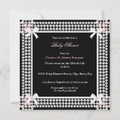 Invitation Baby shower fille perles roses Black Brunette (Dos)