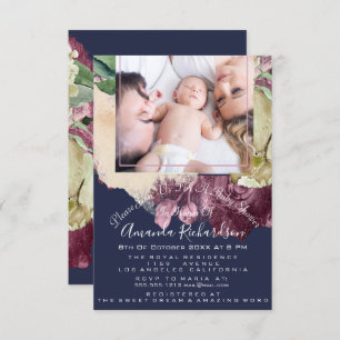 Invitation Baby shower fille Photo Marine Roses Floral
