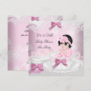 Invitation Baby shower Fille Pink Baby Teacup Cupcake