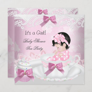 Invitation Baby shower Fille Pink Baby Teacup Cupcake