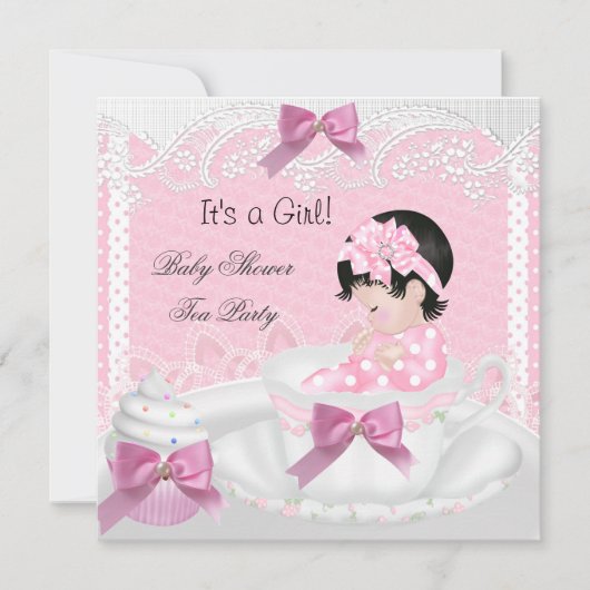 Invitation Baby shower Fille Pink Baby Teacup Cupcake 34 (Devant)