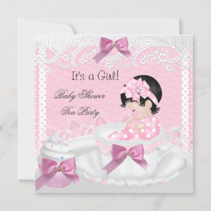 Invitation Baby shower Fille Pink Baby Teacup Cupcake 34