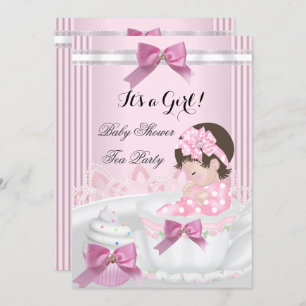 Invitation Baby shower Fille Pink Baby Teacup Cupcake 4b