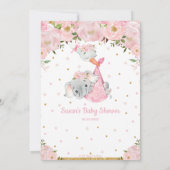 Invitation Baby shower Fille Pink Floral Elephant Stork Bundl (Dos)