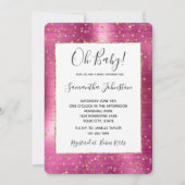 Invitation Baby shower Fille Pink Glam Gold Sparkle Confetti (Devant)