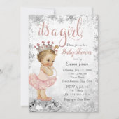 Invitation Baby shower Fille Pink Silver Princess Snowflake (Devant)