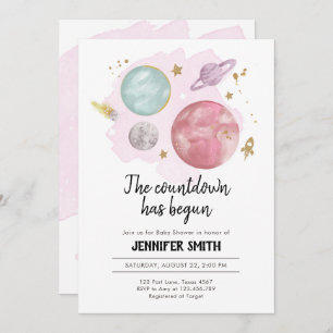 Invitation Baby shower fille Planètes spatiales