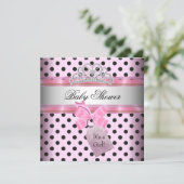 Invitation Baby shower fille Polka Dot rose princesse noire (Debout devant)
