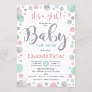 Invitation Baby shower Fille - Pots d'argent de Monnaie Rose