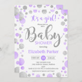 Invitation Baby shower fille - Pots d'argent viole (Devant / Derrière)