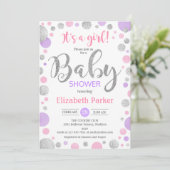 Invitation Baby shower Fille - Pots d'argent violet rose (Debout devant)