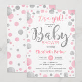 Invitation Baby shower fille - Pots en argent rose (Devant / Derrière)