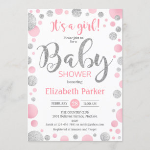 Invitation Baby shower fille - Pots en argent rose