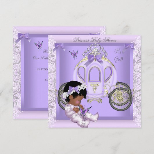 Invitation Baby shower fille Princesse Carriage Lavande 3 (Devant / Derrière)