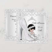 Invitation Baby Shower Fille Princesse Chaussure Argentée Bla (Devant / Derrière)