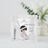 Invitation Baby Shower Fille Princesse Chaussure Argentée Bla (Debout devant)